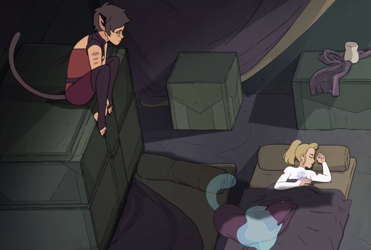 Catra watching Adora and Melog sleep