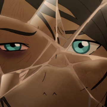 Korra's reflection in a broken mirror